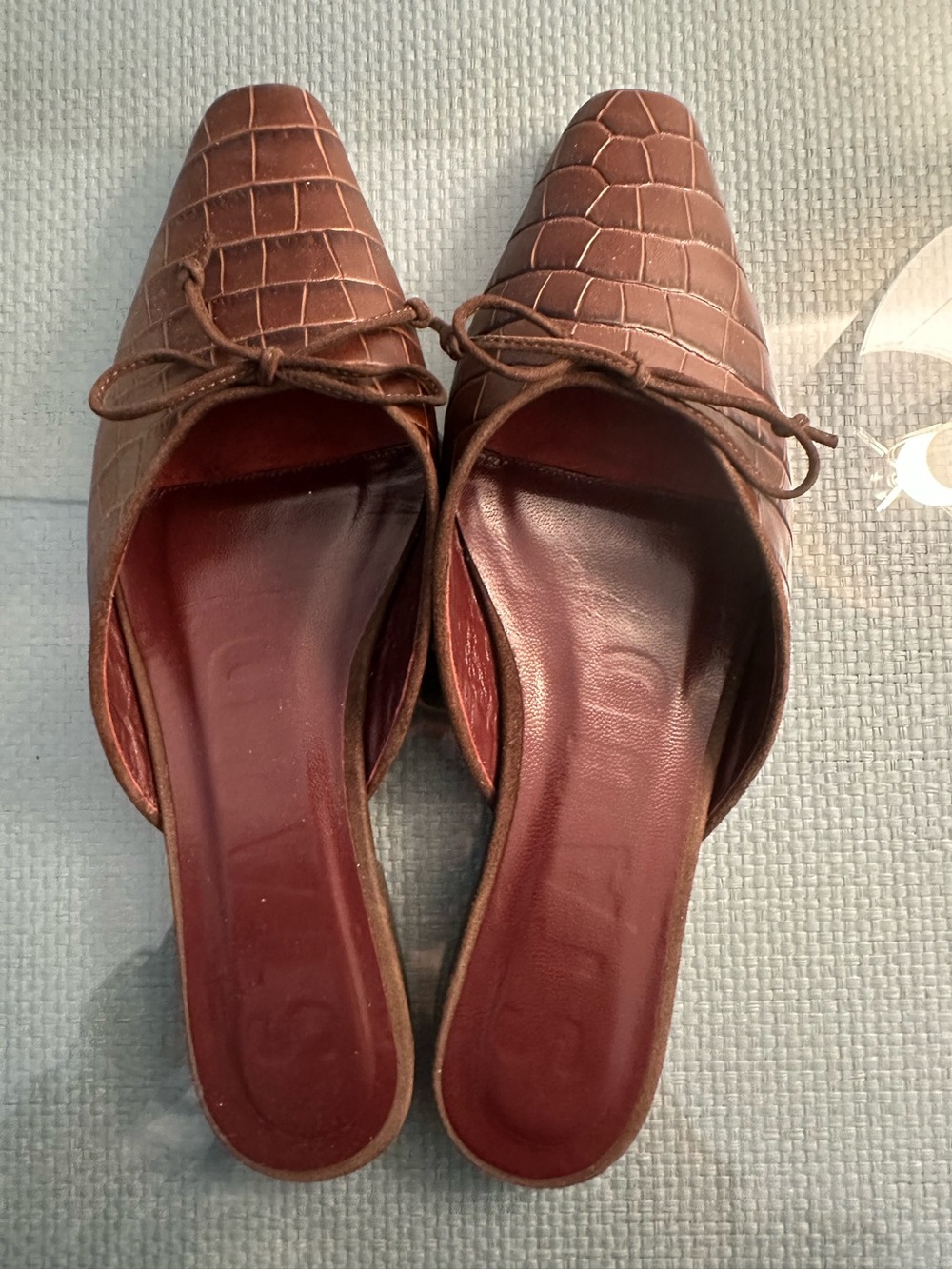 Staud Brown Croc-Embossed Slip-On Mules - Women